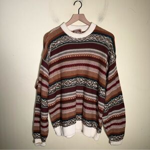 VNTG CJ COTTON COMPANY grandpa style eclectic Striped Multicolor Men's Sweater L